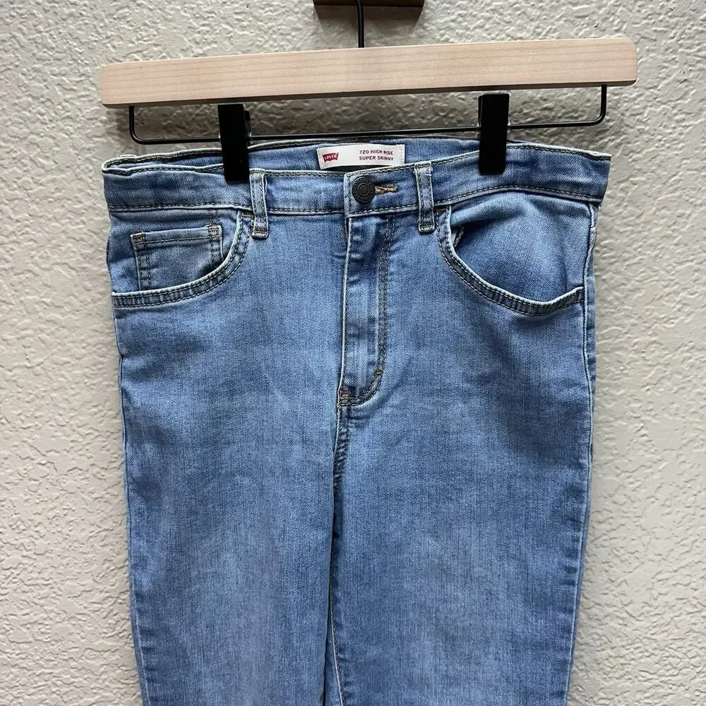 Levis 720 Jeans Size 14 Womens High Rise Super Skinny Medium Wash Blue Denim - Picture 2 of 11